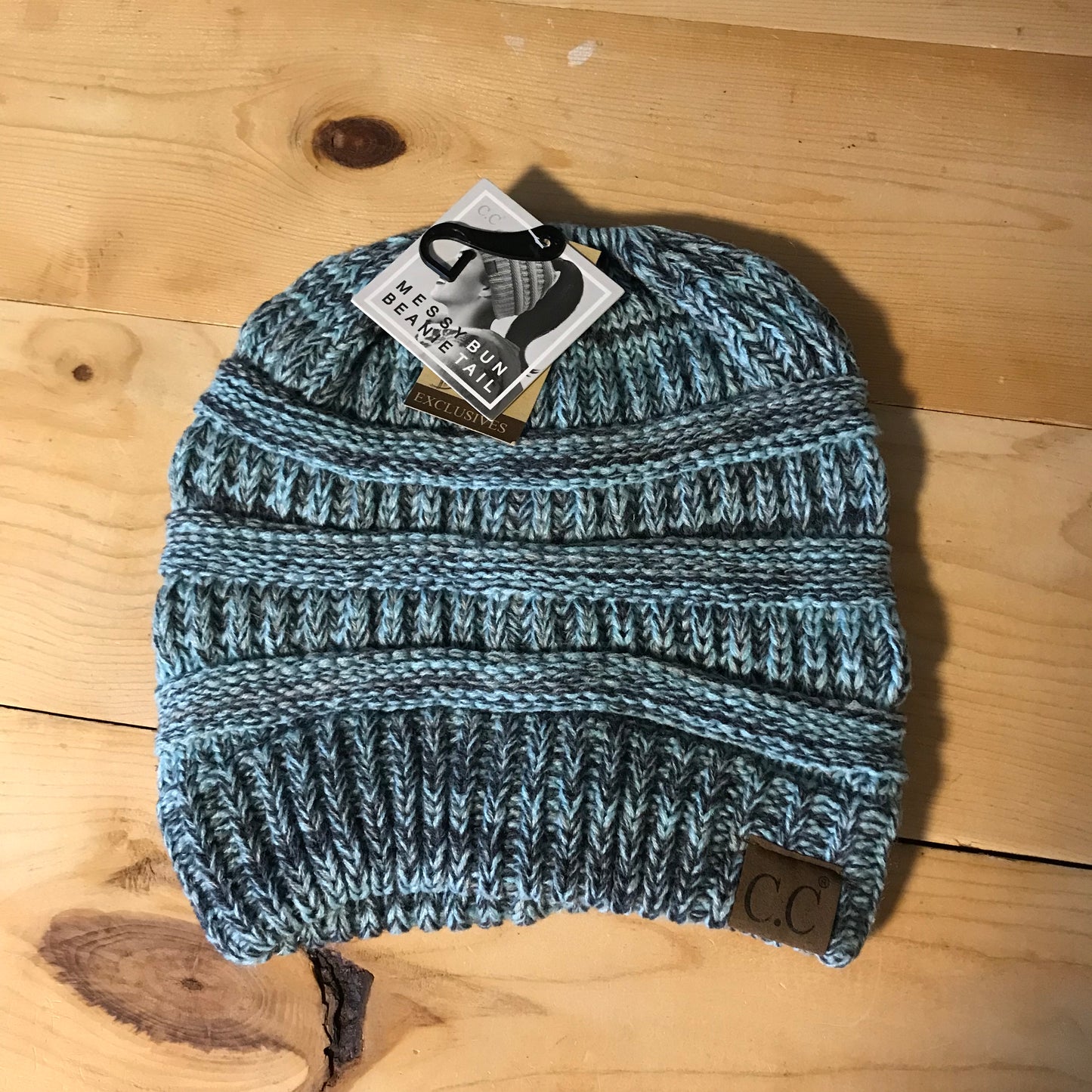 Mint/Grey Mix Messy Bun Beanie