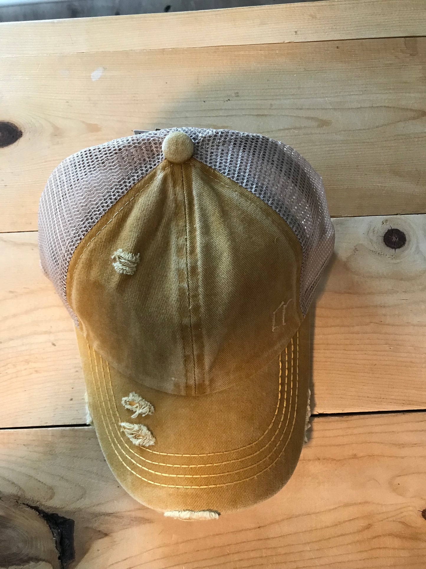 Mustard Criss Cross ponytail hat