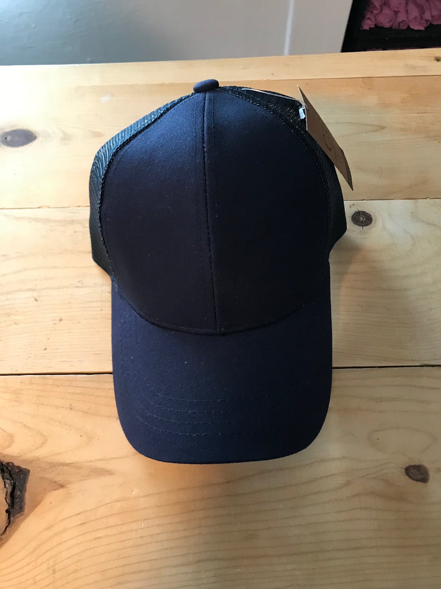 Navy ponytail hat