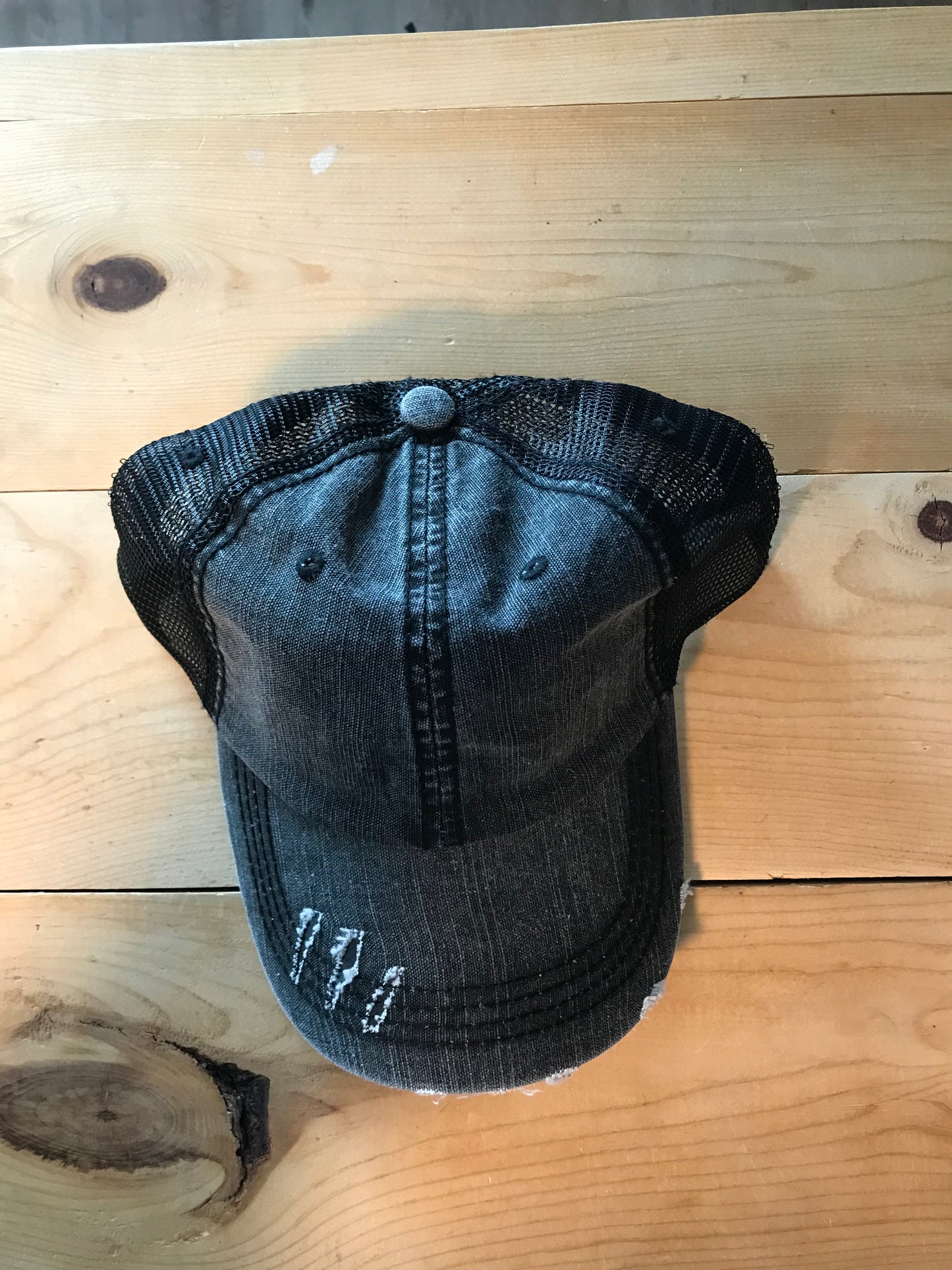 Distressed ponytail hat
