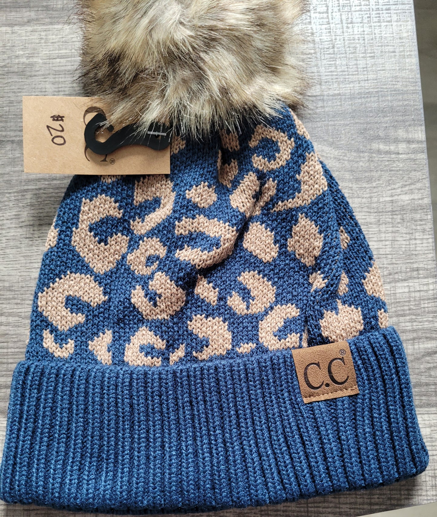 Blue Leopard Pom Beanie