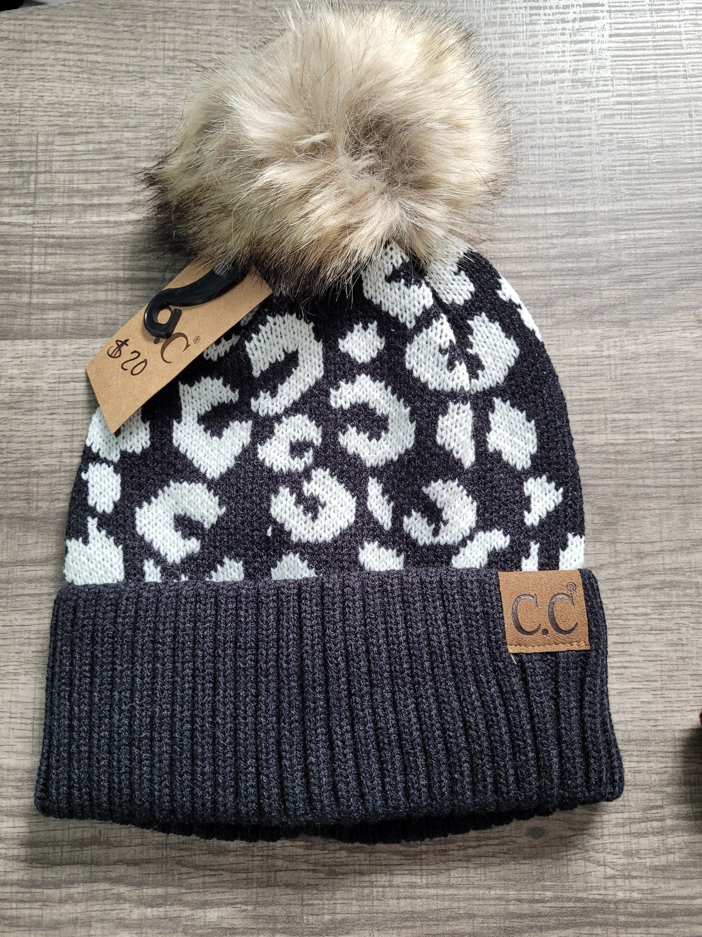 Black leopard Pom Beanie