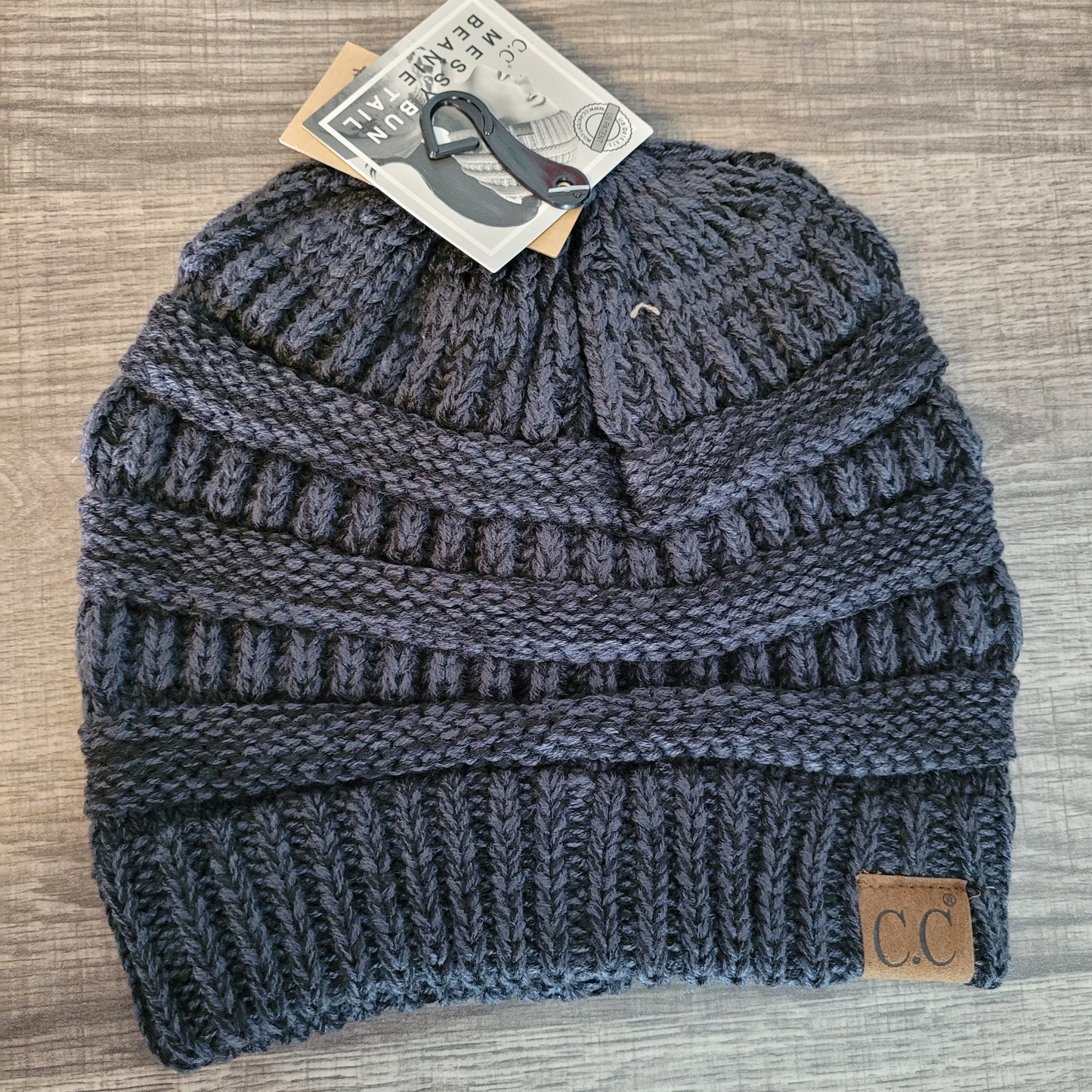 Black Mix Ponytail hole beanie