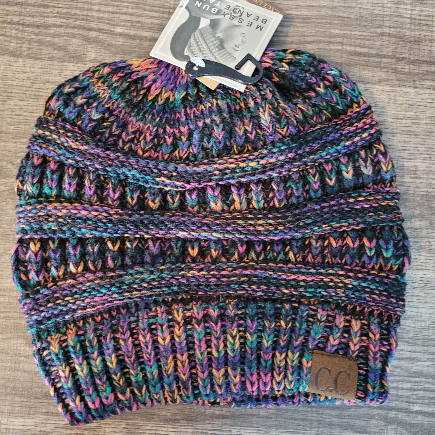 Multi color ponytail hole beanie