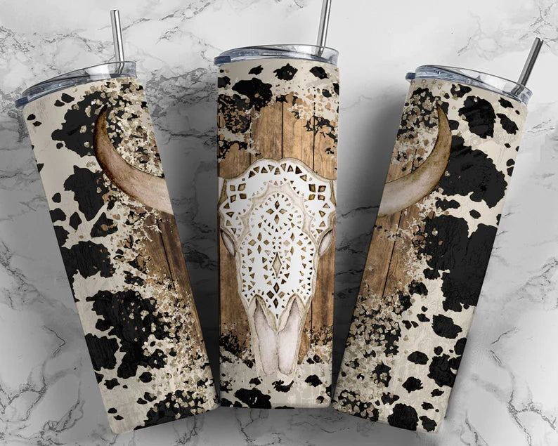 Cow Skull Cowhide Tumbler