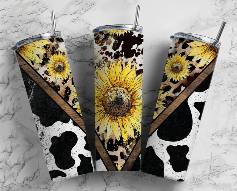 Sunflower Cowhide Tumbler