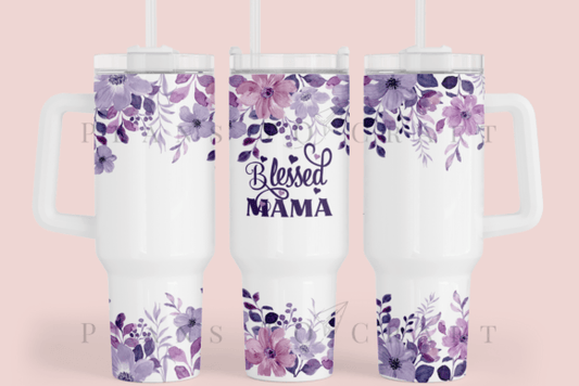 Purple Floral Blessed Mama 40 oz Tumbler