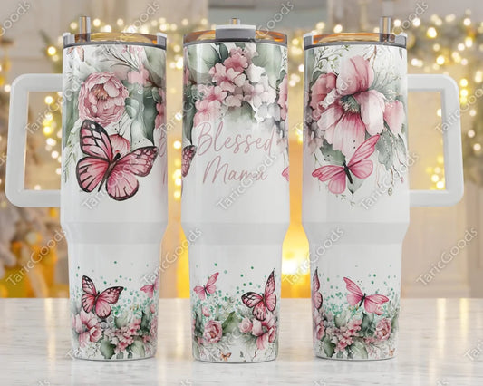 Blessed Mama Pink Butterfly 40 oz Tumbler