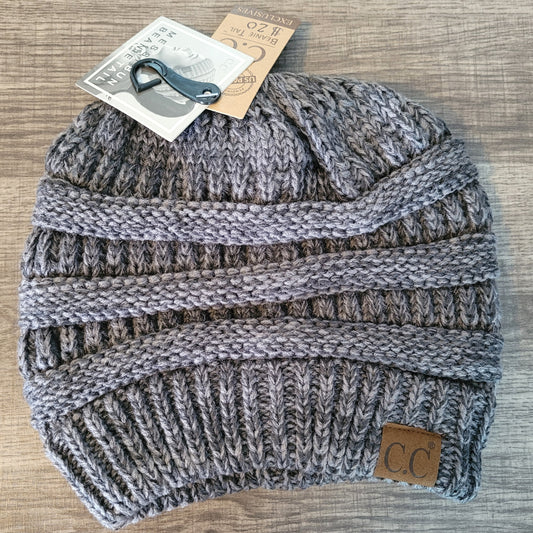 Grey Mix Ponytail hole beanie