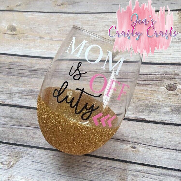 Customized decal on Glitter Dipped wine glass 15oz